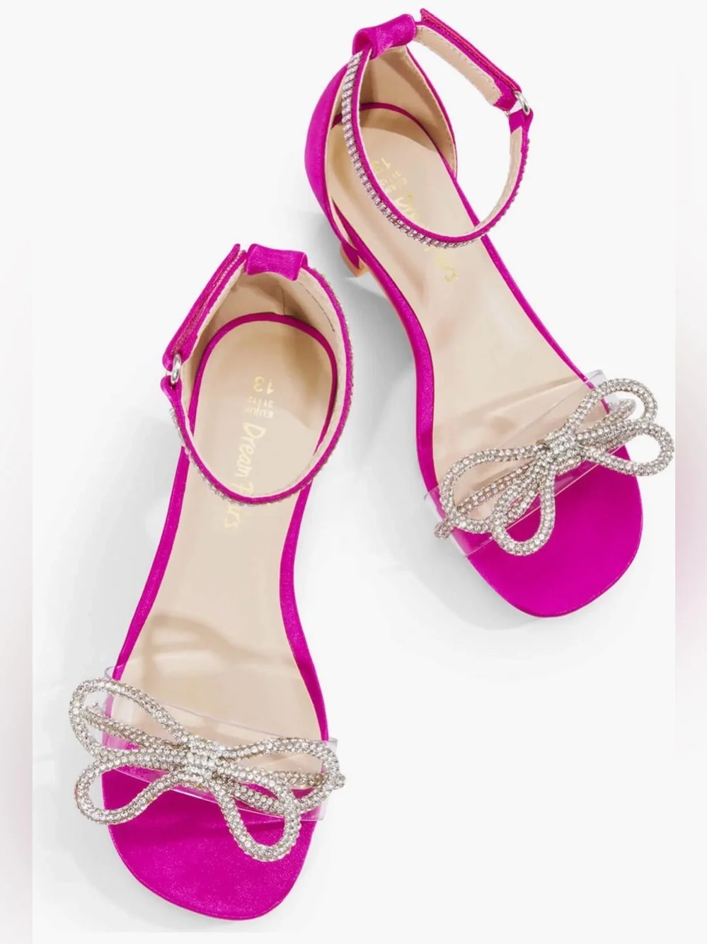 Dream Pairs Hot Pink Rhinestone Ankle-Strap Heeled Sandal